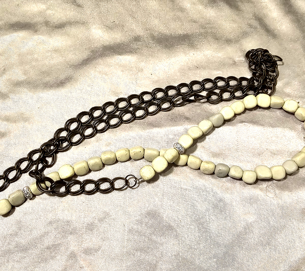 Premier Designs White Stone Bronze Chain Necklace Mixed Media Boho Statement