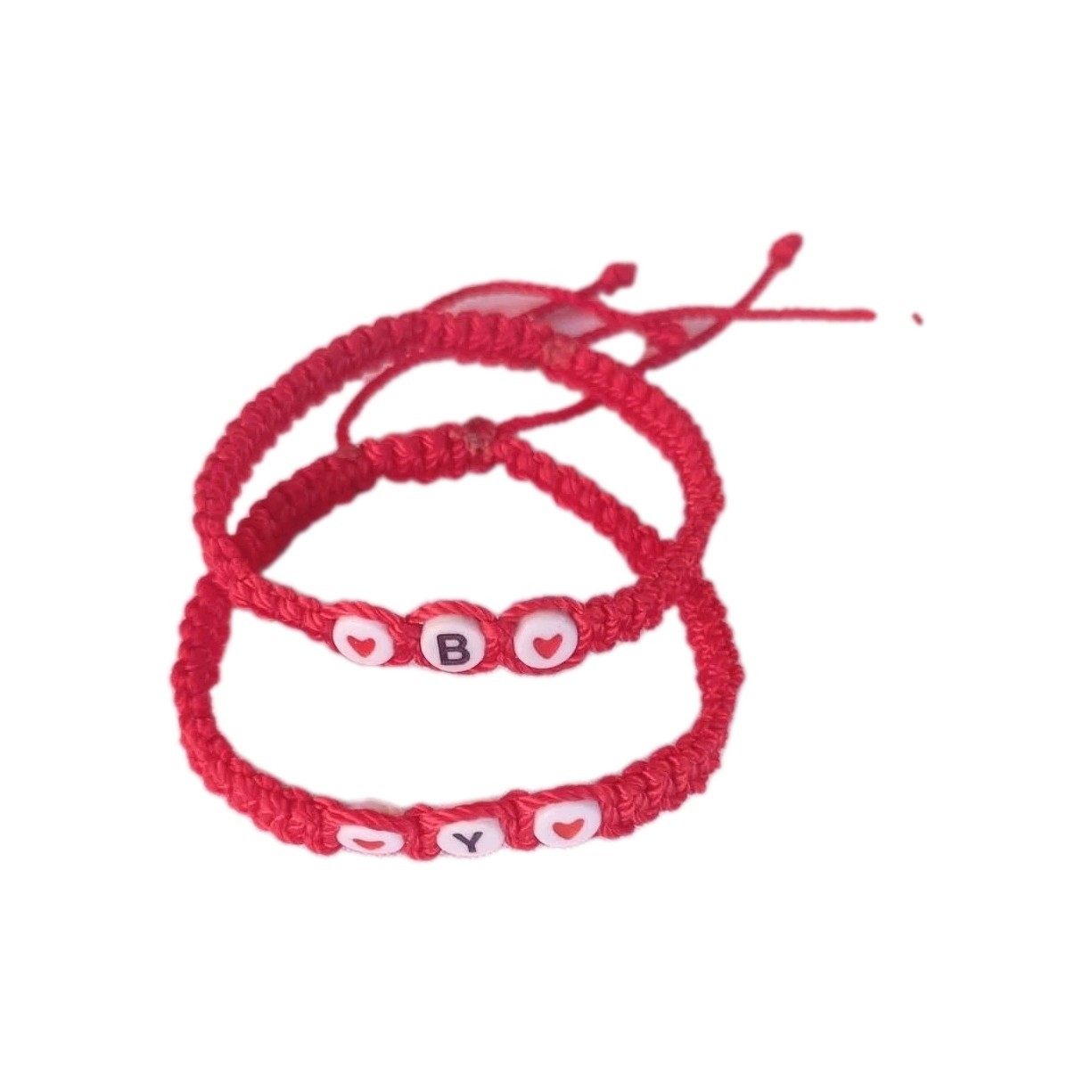 Pulsera Roja 2 Piezas Ajustable Con Inicial Y Corazon Para Novios, Amigos