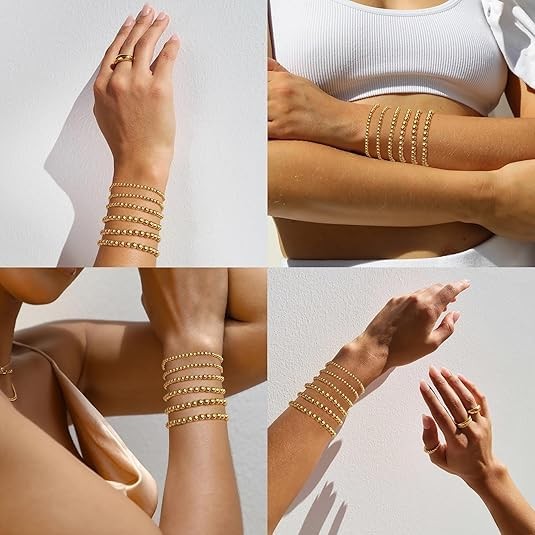 Gold Bracelet for Women Waterproof 14K Gold Plated Gold Bead Ball Bracelet Tr…