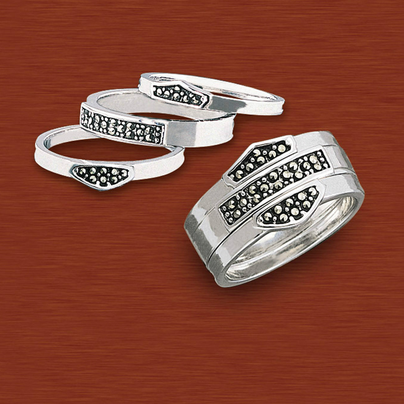Harley-Davidson Ladies Silver 3 piece Stacking Ring B3