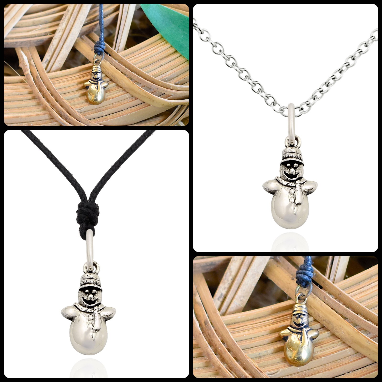 Cute Mini Snowman Frozen 92.5 Sterling Silver Gold Brass Charm Necklace Pendant