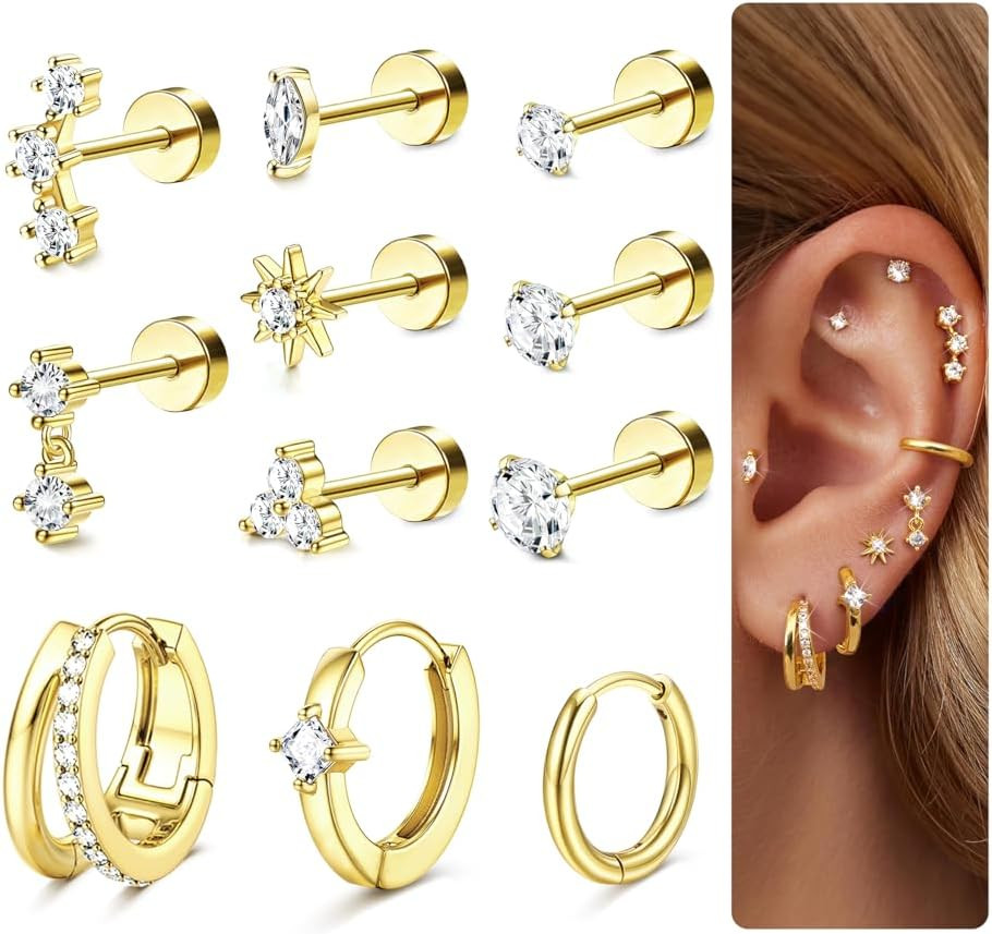 20G Helix Piercing Jewelry Flat Back Cartilage Earrings for Women – Hypoallergen