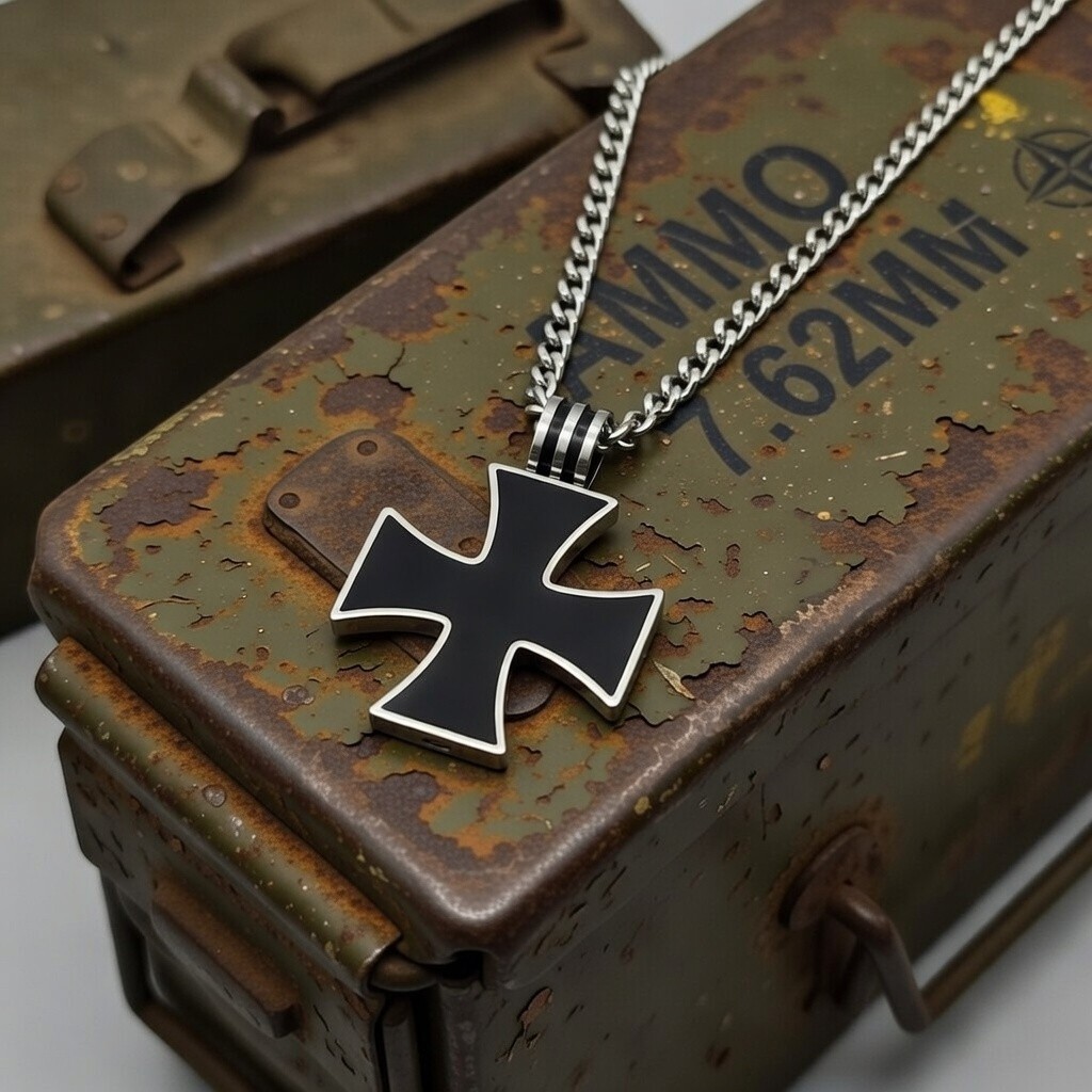 BLACK IRON CROSS PENDANT CHARM / 18″-24″ STAINLESS STEEL CURB CHAIN NECKLACE