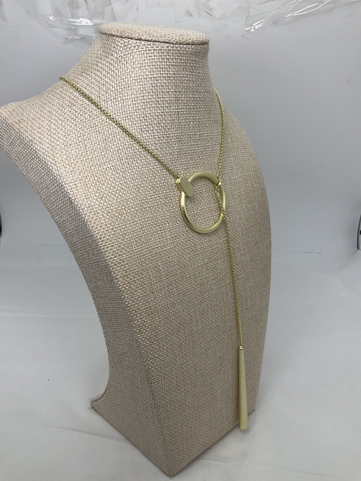 Kendra Scott Matte Gold Tone Adjustable Circle Bar Lariat Slider Necklace