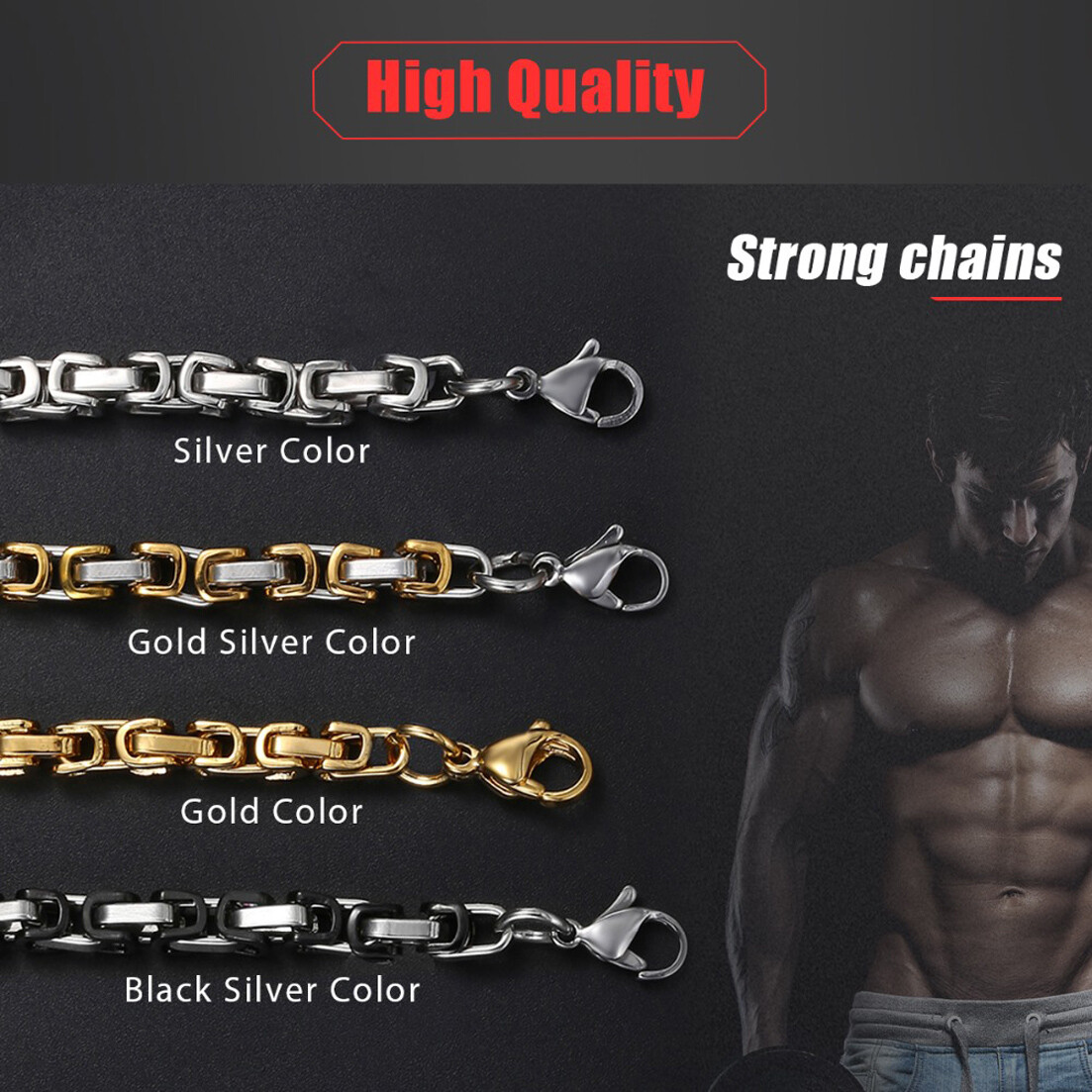 4/5/8mm Byzantine Chain Necklace For Men Stainless Steel Gold Silver Black Tone