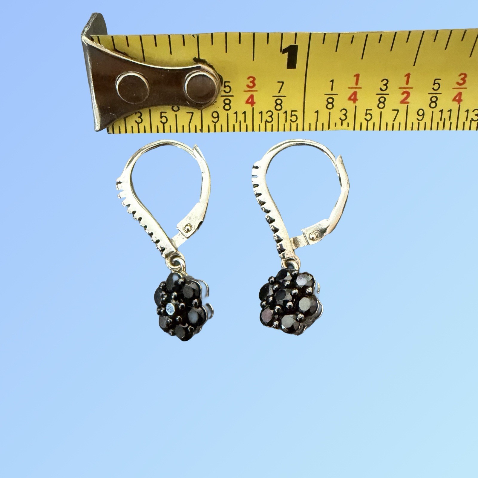 FZN Sterling Silver 925 Black Spinel Flower Cluster Leverback Drop Earrings CN