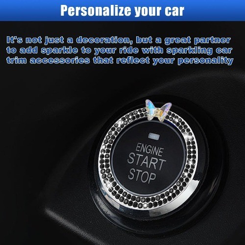 Bling Ring Emblem and Push-to-Start Button Sticker, Key Ignition Color: Black