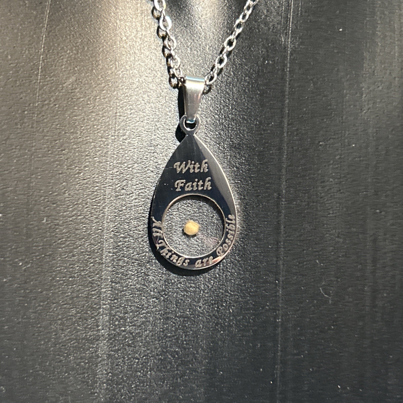 “With Faith All Things Are Possible” Necklace, With Mustard Seed, 20” Chain
