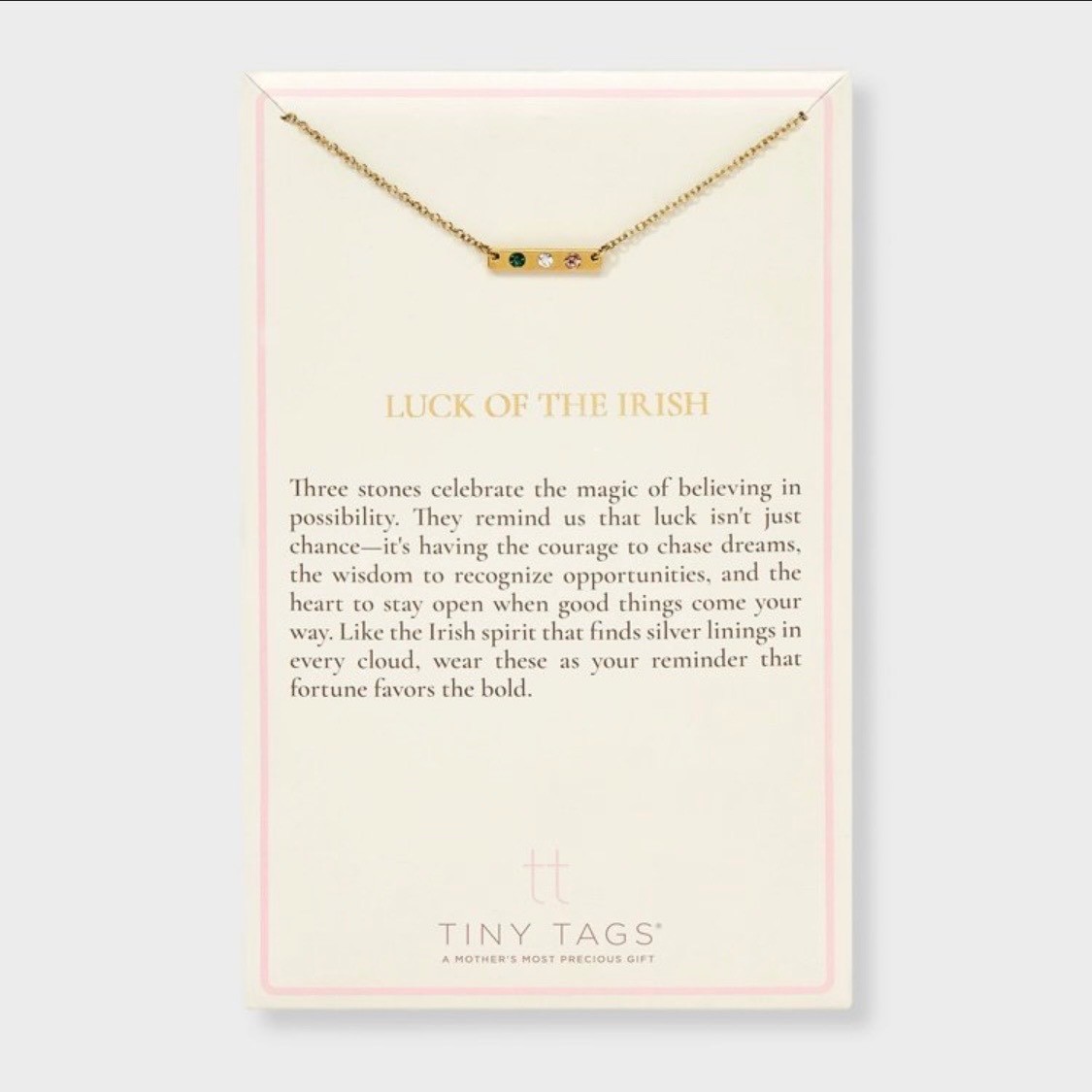 Tiny Tags Luck of the Irish Gold Tone 3 Stone Bar Necklace NEW
