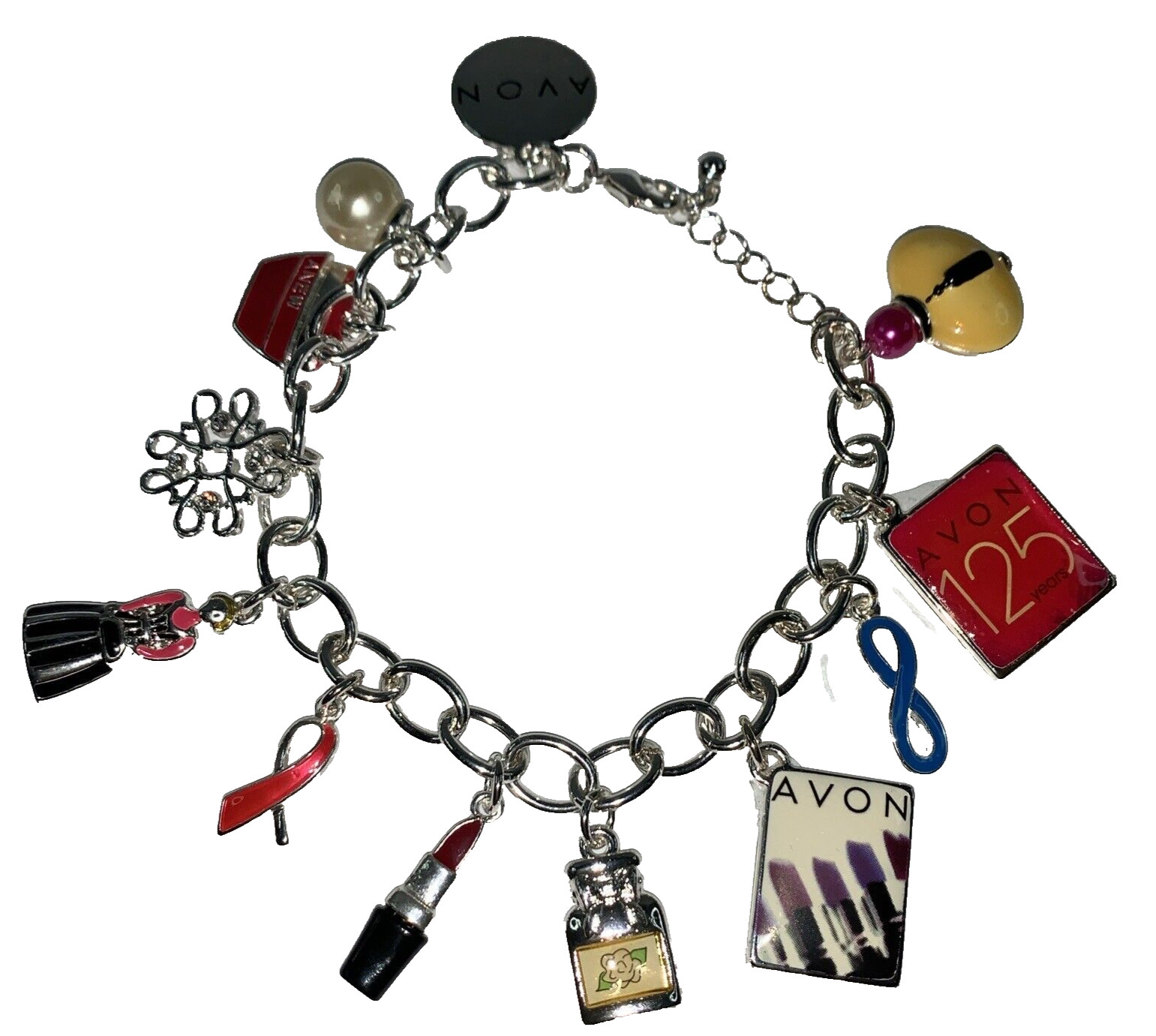Avon 125th Anniversary Silver Tone Charm Bracelet NIB