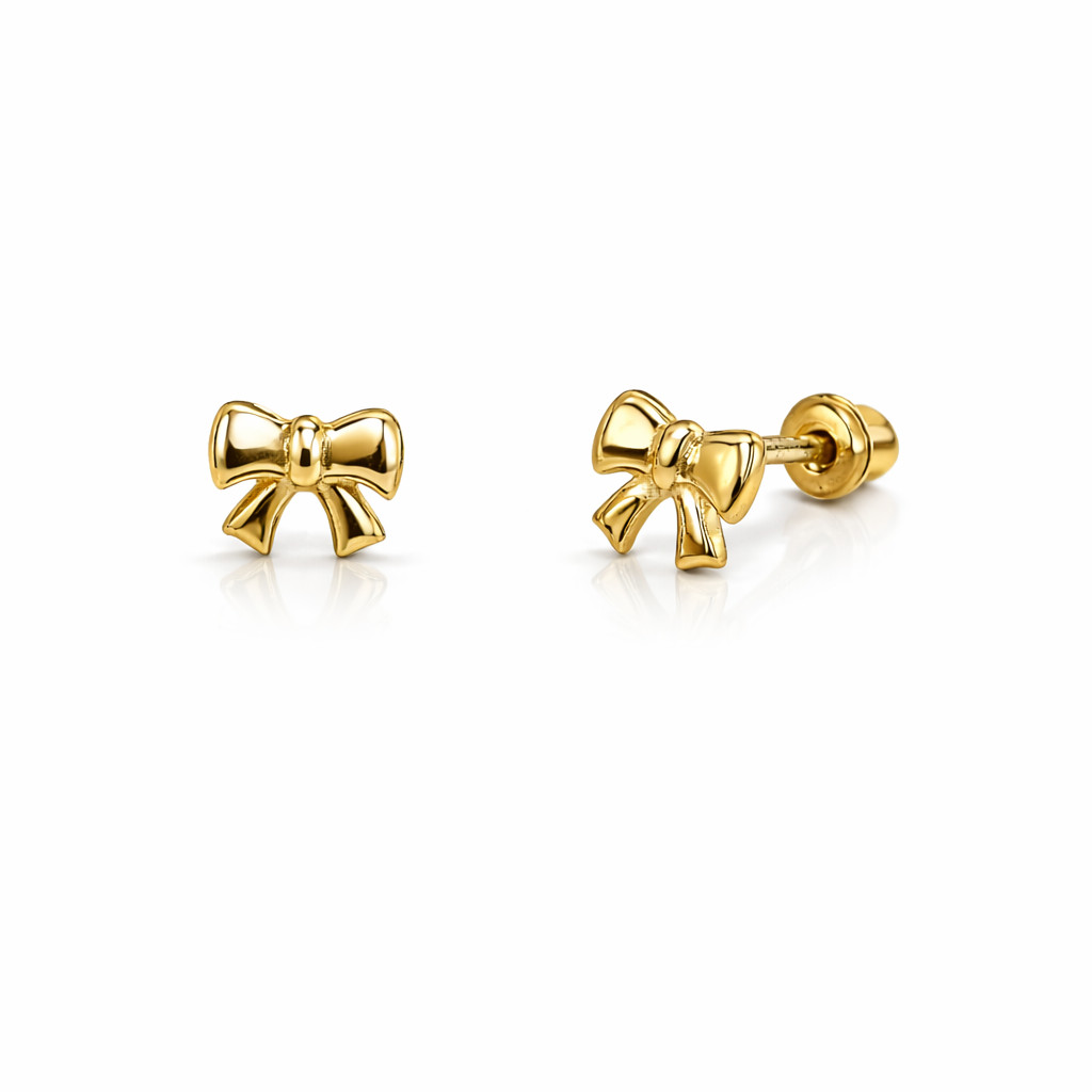14k solid white yellow gold bow tie stud earrings cz