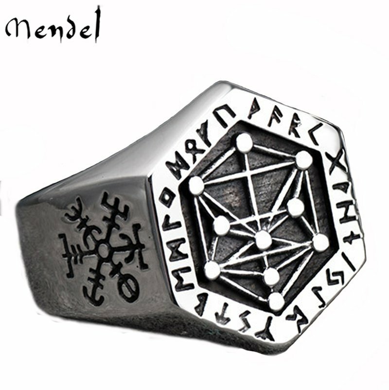 MENDEL Mens Nordic Viking Kabbalah Tree of Life Vegvisir Rune Ring Men Size 7-15
