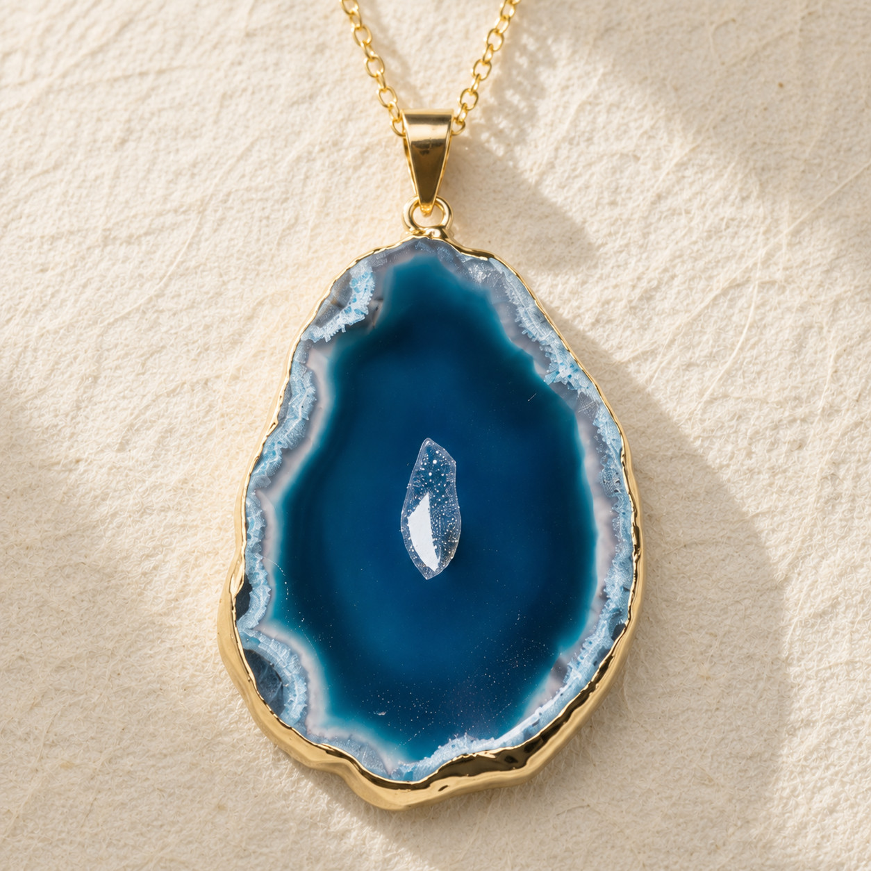 Natural Blue Quartz Geode Druzy Necklace | Handcrafted Unique Irregular Pendant