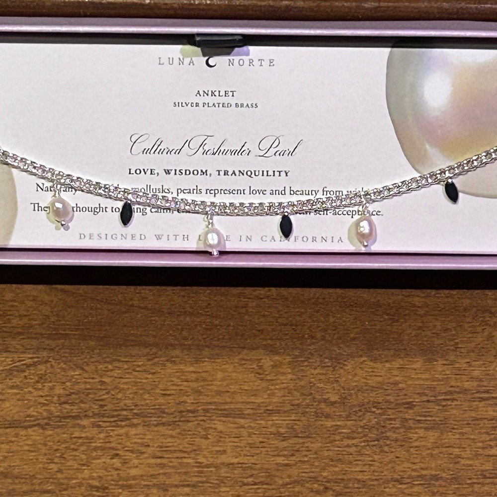LUNA NORTE Silver Anklet With Cultured Pearl Charms NWTS
