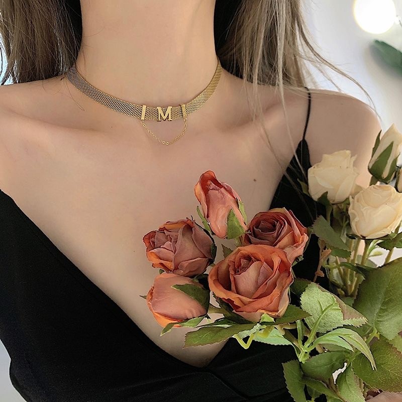 Personalized Initial Choker Necklace 18K Gold Plated Adjustable Chain for Women