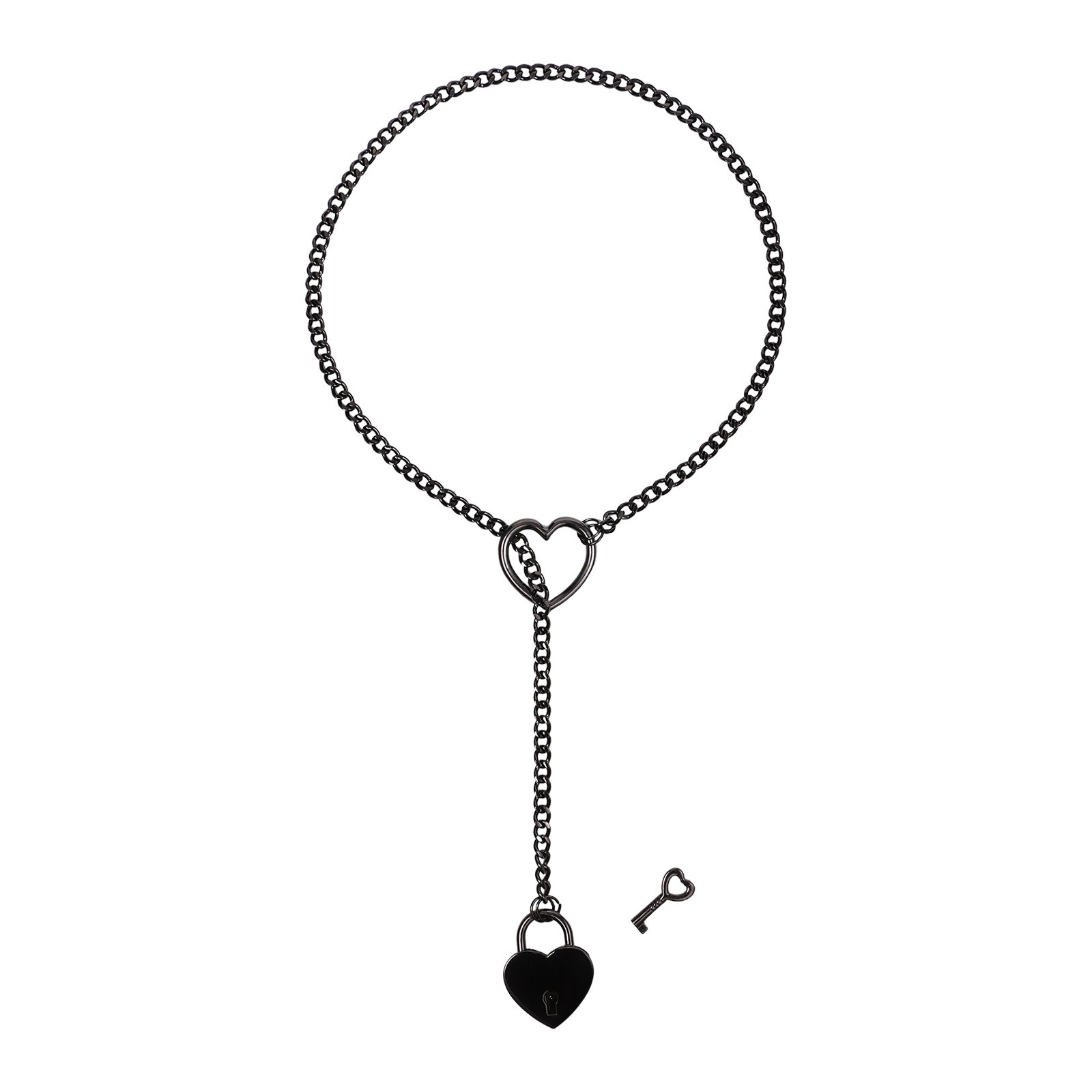 Heart O-ring Slip Chain Necklace Women Lariat Y-Necklace Collar Locker With Key