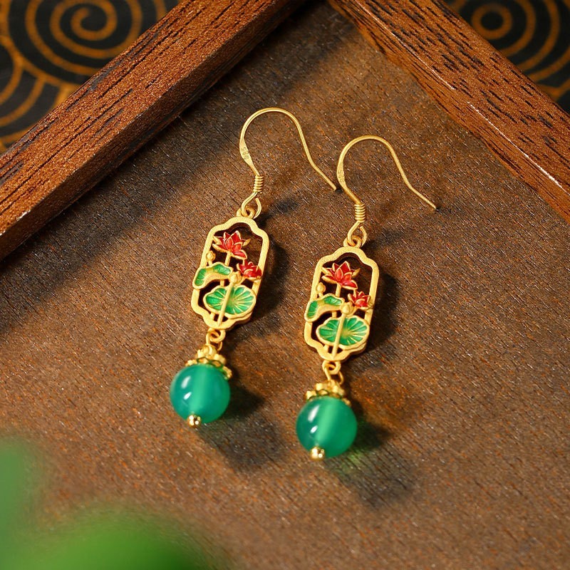 Chinese-style enamel gradient floral earrings，Multicolored Earrings，Handmade