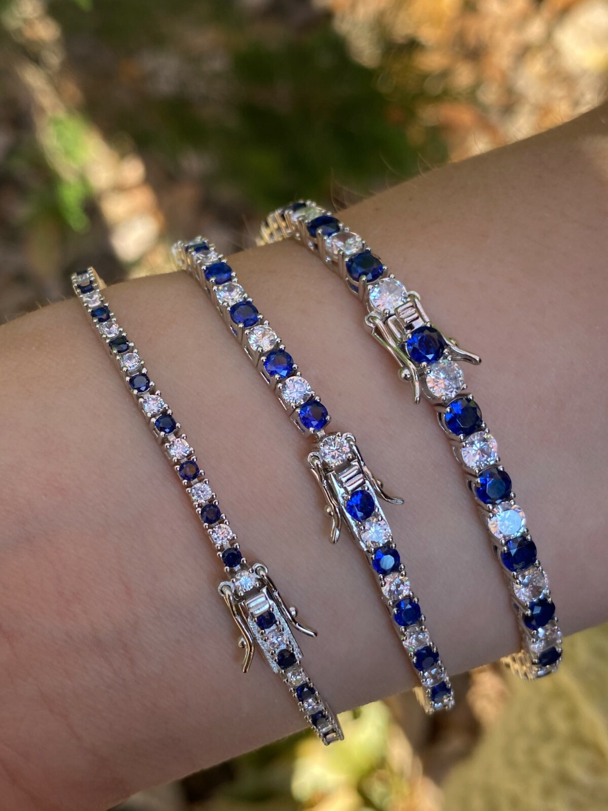 Tennis Bracelet SOLID 925 Sterling Silver Single Row CZ Blue Icy Stone