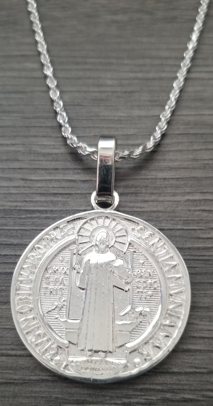 cadena y medalla san benito plata 925 plata real autentica y marcada
