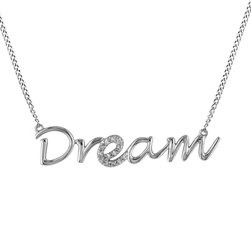 Simulated Round Diamond 14K White Gold Plated “Dream” Pendant Necklace 18″