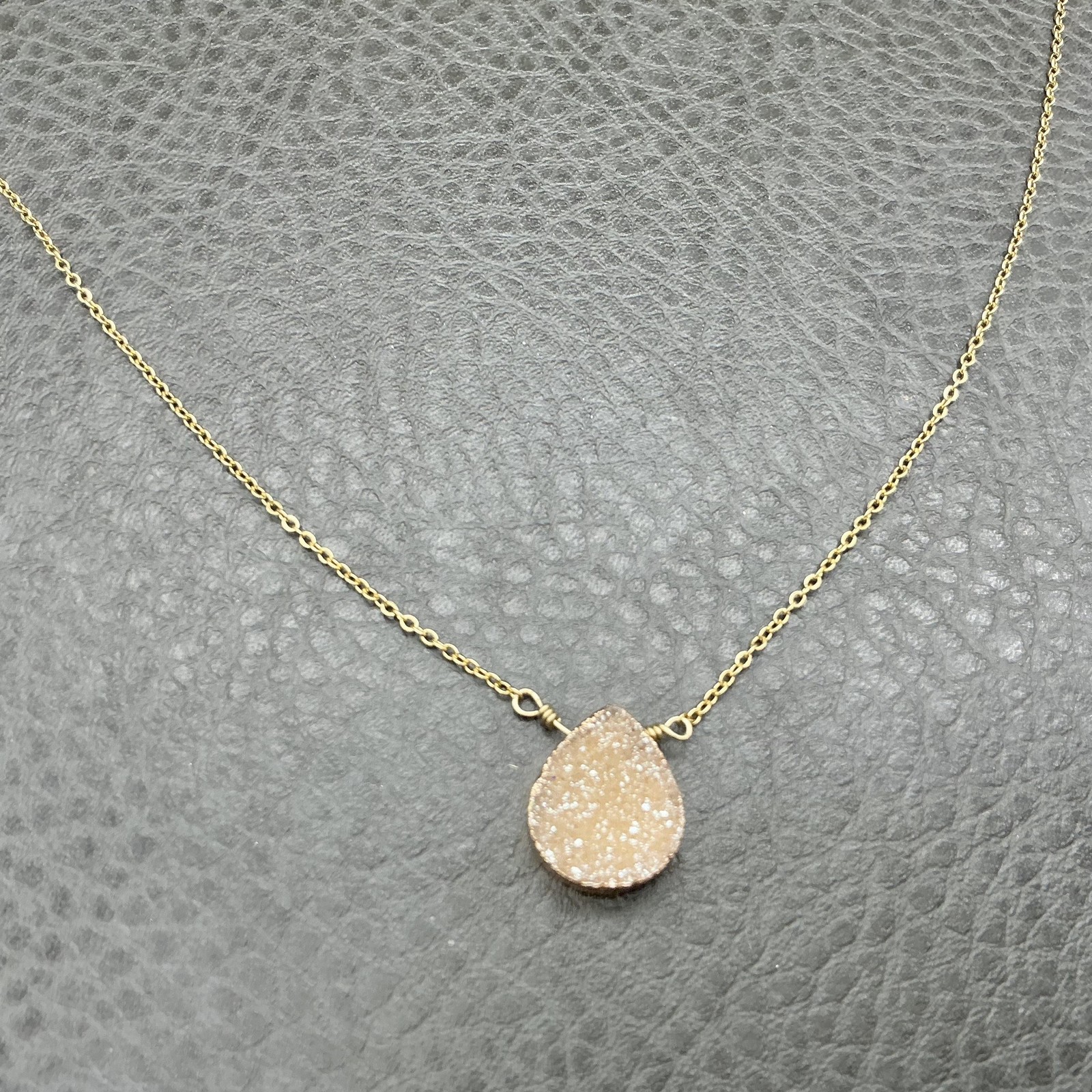 Luna Norte Necklace Gold Tone Drusy Quartz Teardrop Pendant 16 In Womens