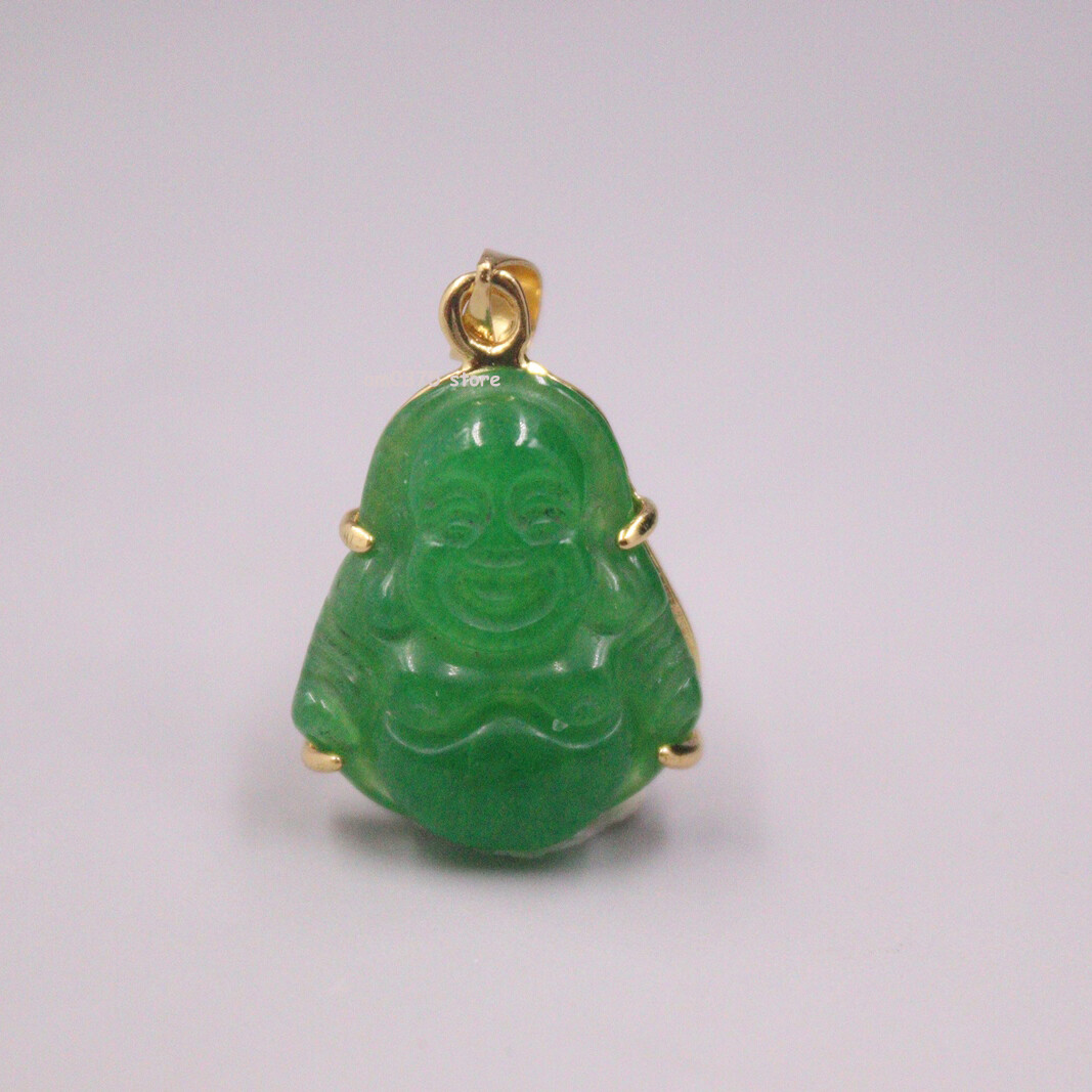 Gold-plated Simulated Green Heating Jade Bless Buddha Jadeite Pendant 1inchH