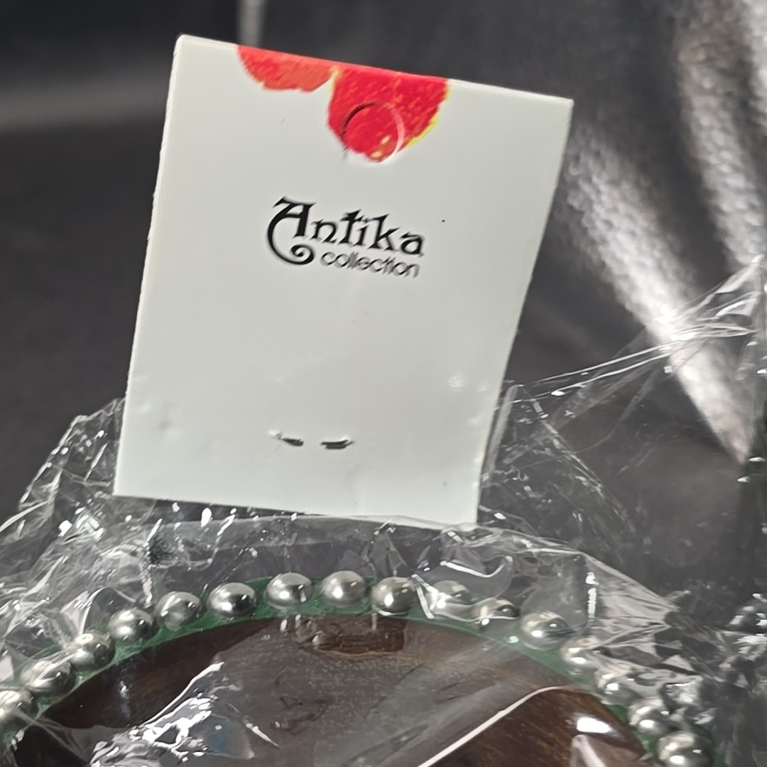 India Chunky Bangle Bracelet Green Silver 2.5″ Diameter Shapes Floral Antika New
