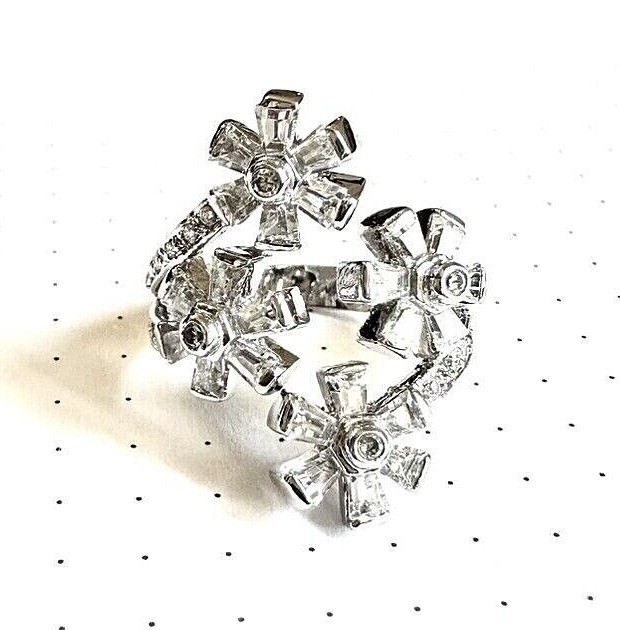 (SIZE 6,7,8,9) Open-Ended CZ Stones FLOWERS CLUSTER RING .925 STERLING SILVER