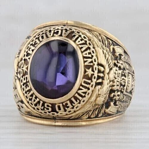 2Ct Oval Lab-Created Amethyst Naval Academy Aggie Ring 14k Yellow Gold Plated