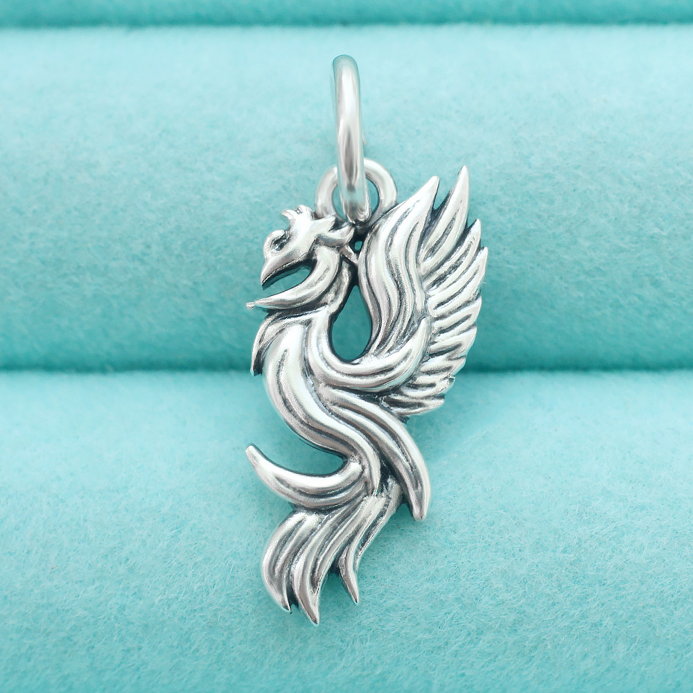 925 Sterling Silver Phoenix Pendant Flames Fire Bird Ashes Charm For Necklace