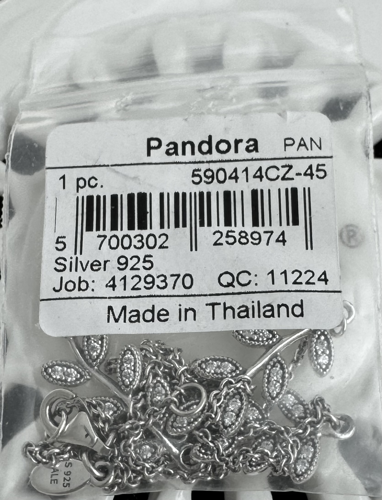 Authentic Pandora Sparkling Leaves Chain Necklace #590414CZ- 45 cm / 17.7 in