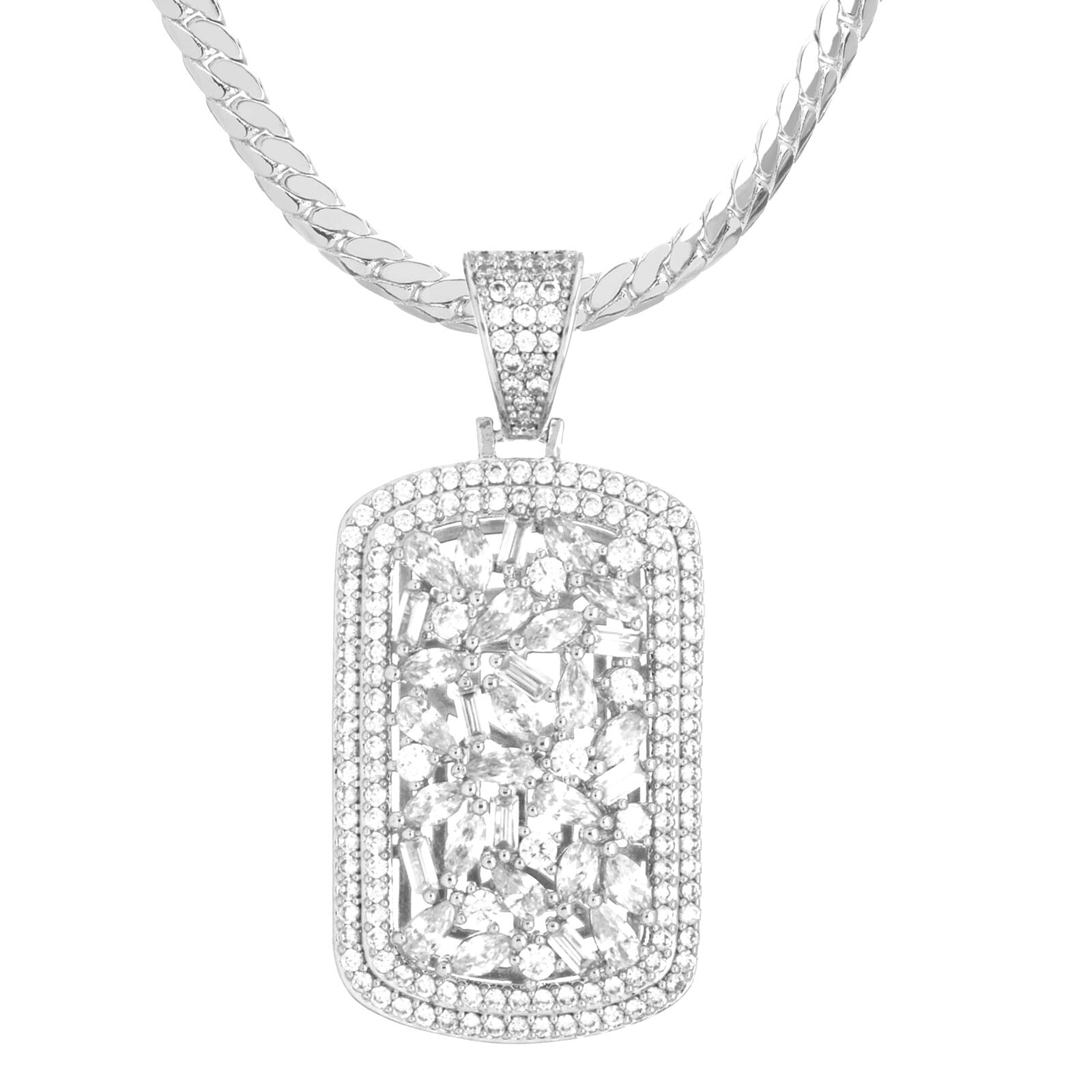 Iced Dog Tag Pendant 20″ Miami Cuban Chain Necklace BCH 18745 S