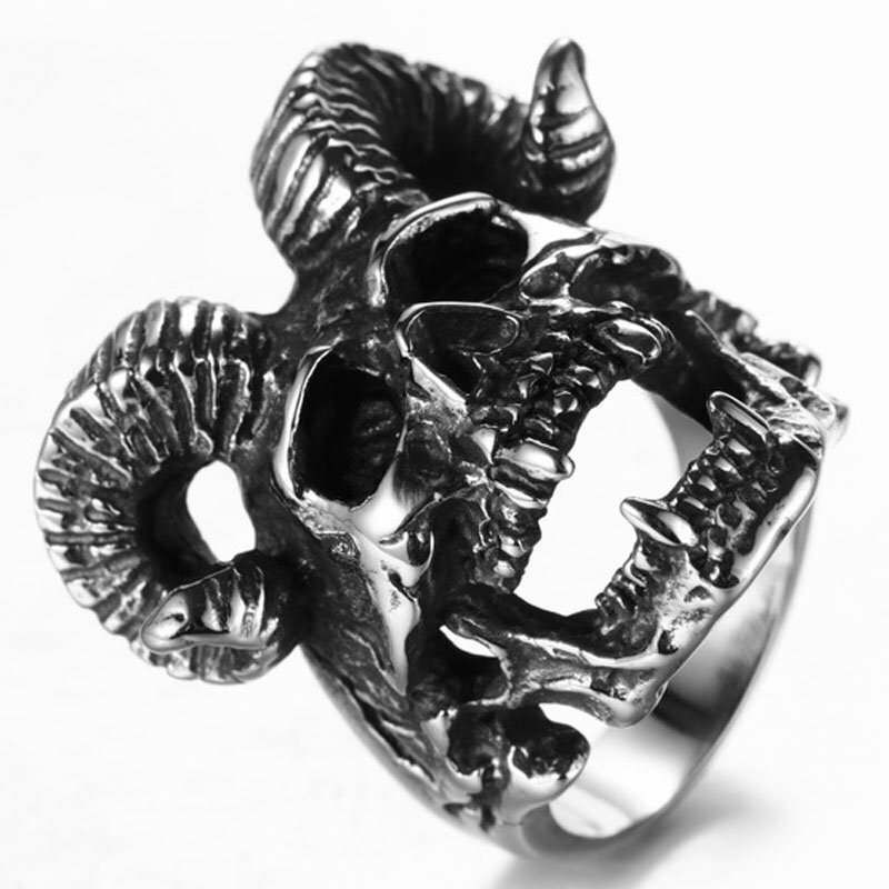 MENDEL Mens Gothic Punk Devil Biker Skull Ring For Men Stainless Steel Size 7-15