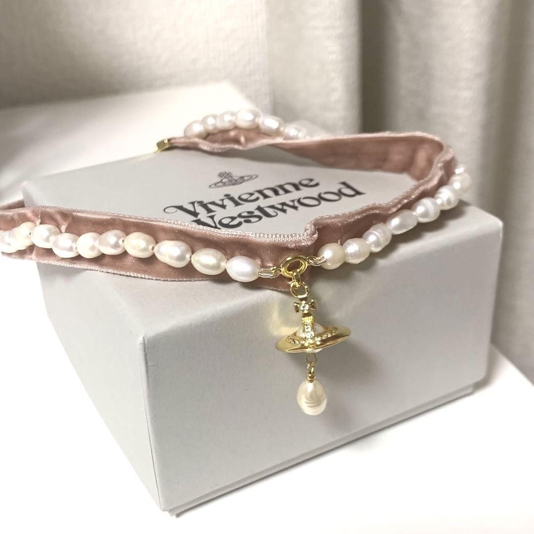 Vivienne Westwood ALEKSA Pearl ORB Choker Necklace Pink No BOX