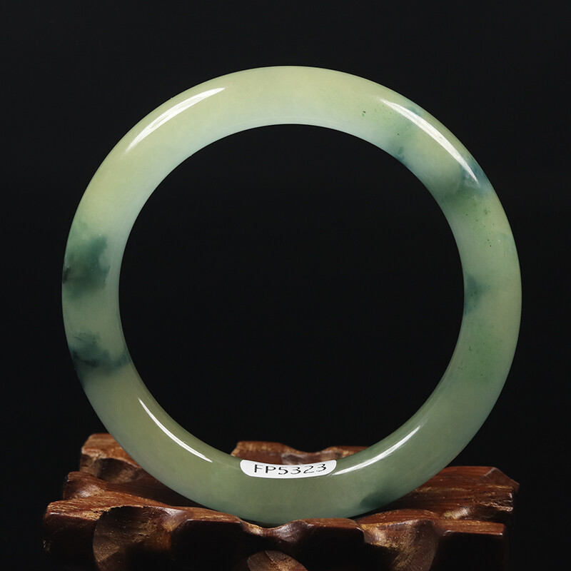 53mm Natural White Green Jadeite Jade Bangle Bracelet Women’s Chinese Jade 16022