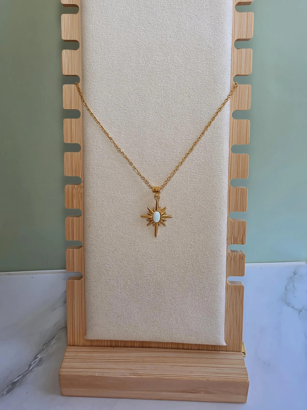 North Star Necklace 18K Gold Plated Non Tarnish Layered Opal Pendant Jewelry
