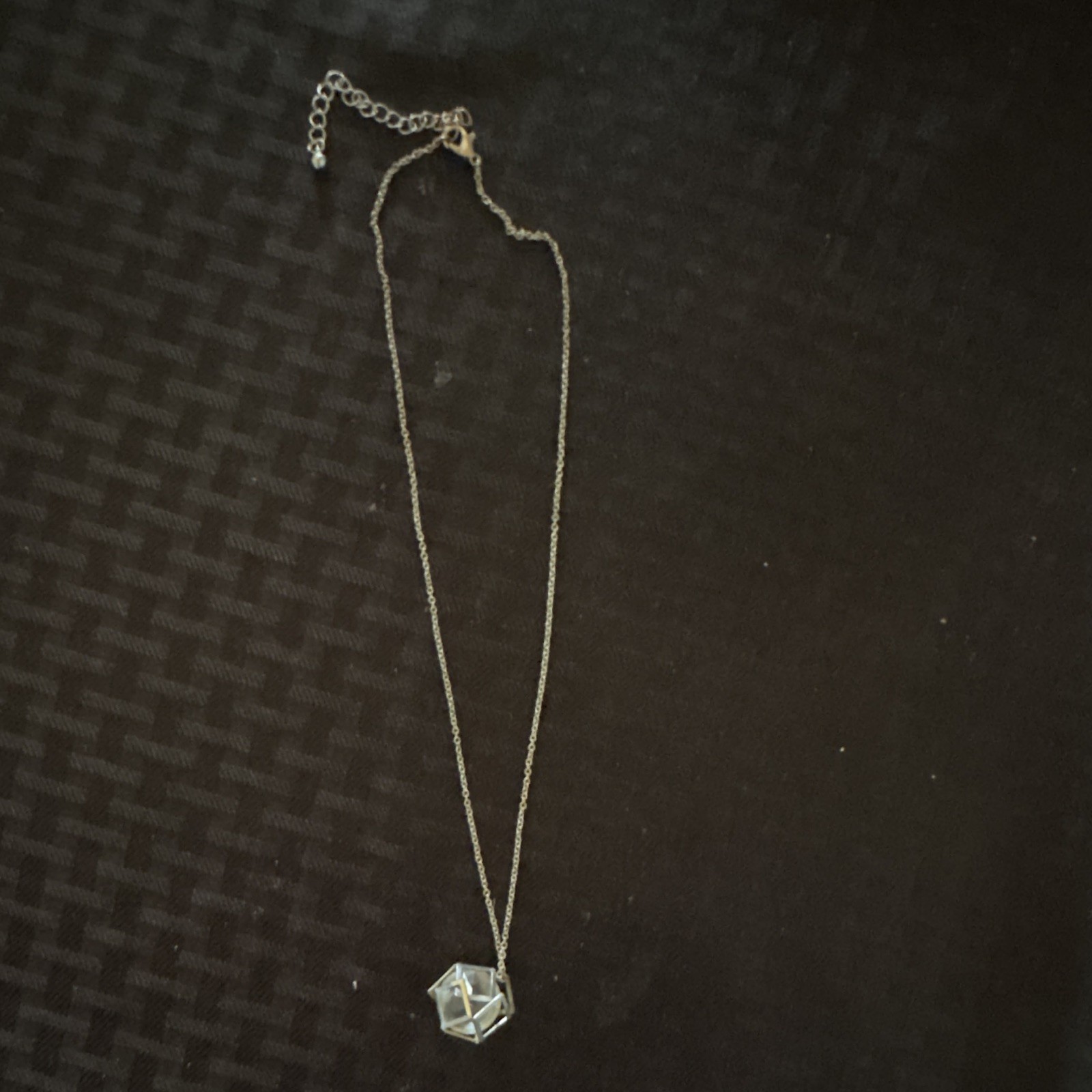Silver Tone Geometric Pendant Charm Necklace Cable Chain Metal No Stone