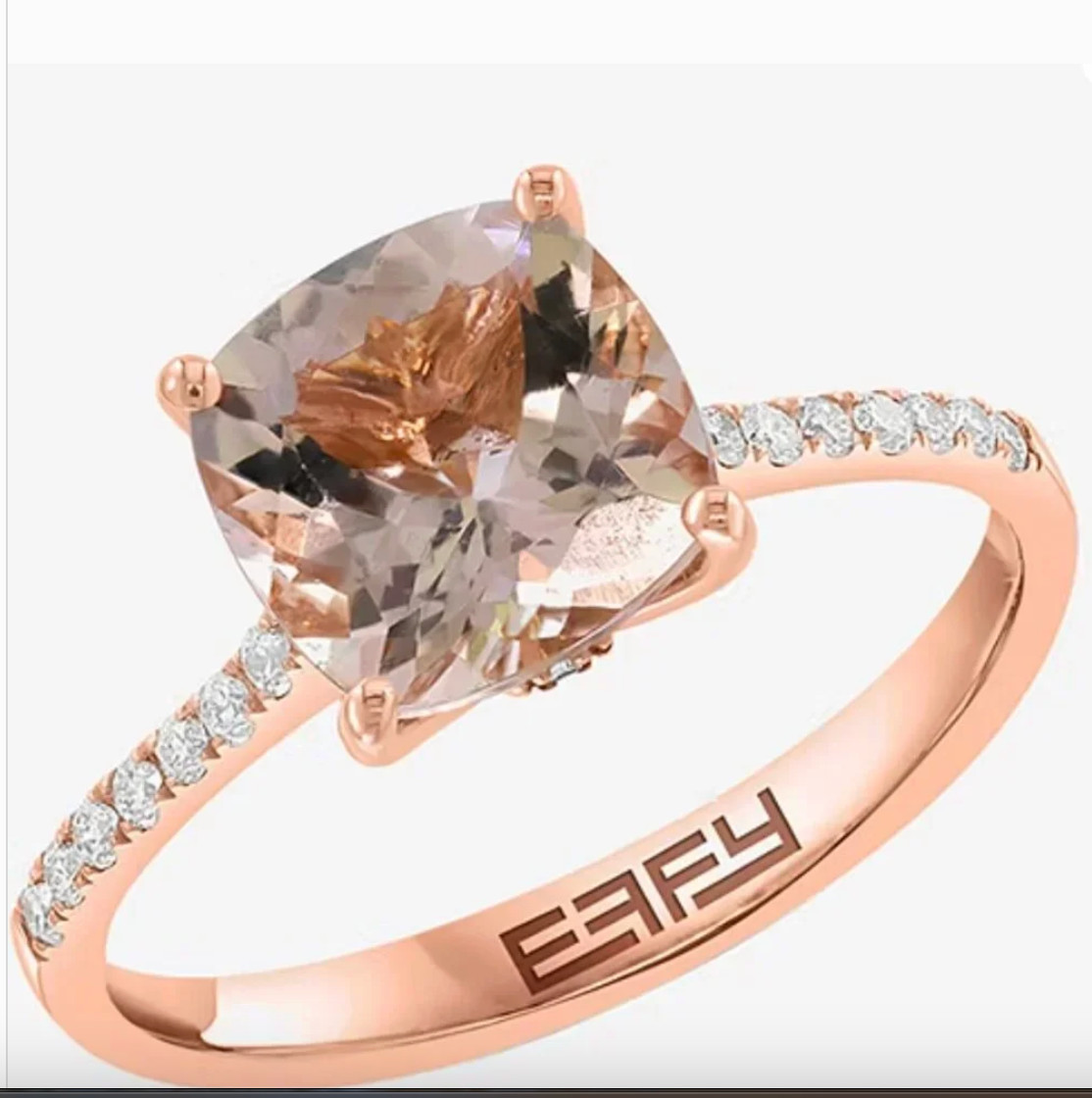 EFFY Genuine Morganite on 14k Rose Gold Cocktail Ring with 1/7 CT T.W Diamonds