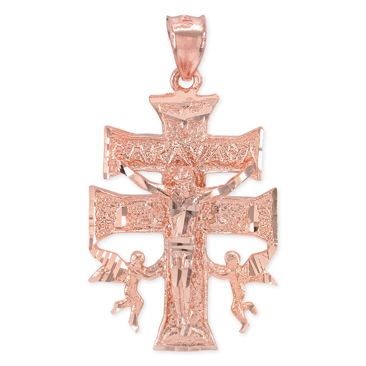 Gold Caravaca Crucifix Double Cross with Angels Crucifix Pendant