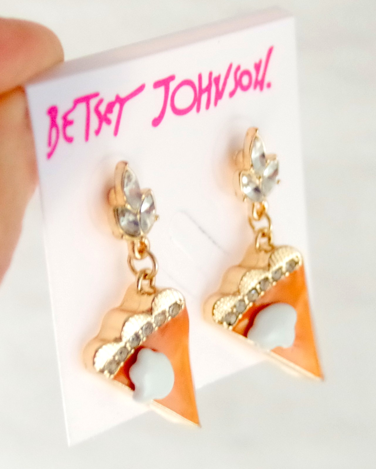 HTF! 3-D BETSEY JOHNSON PUMPKIN PIE RHINESTONE THANKSGIVING DROP DANGLE EARRINGS