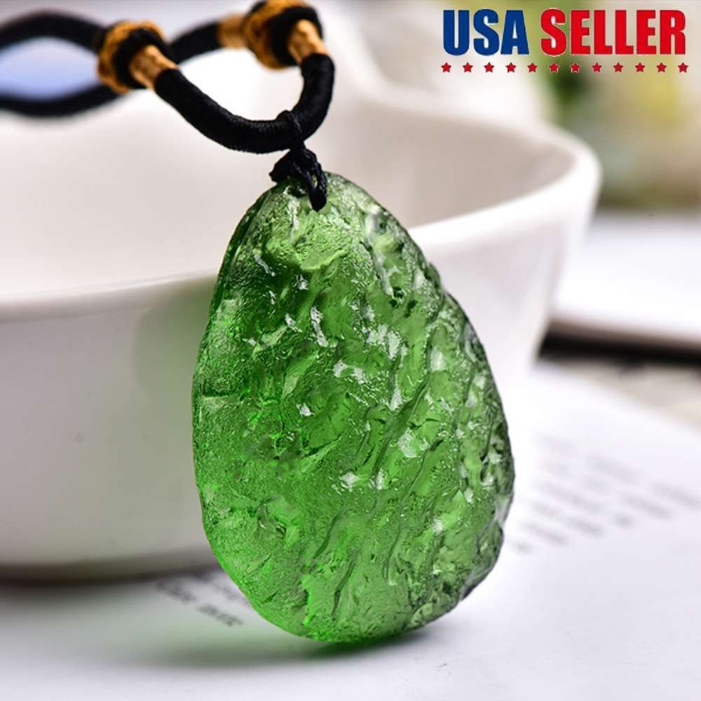 Natural Green Crystal Pendant Gem Moldavite Meteorite Impact Glass Necklace NEW