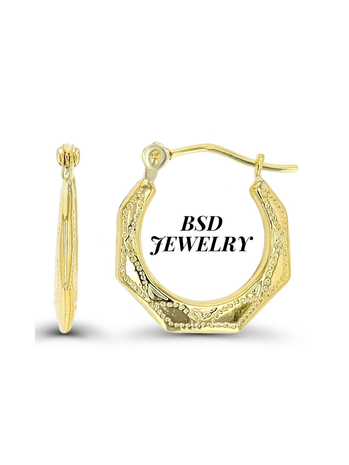 10K Solid Yellow Gold Polished Hexagon Shaped Women’s & Kids Earrings 16MMX2.5MM