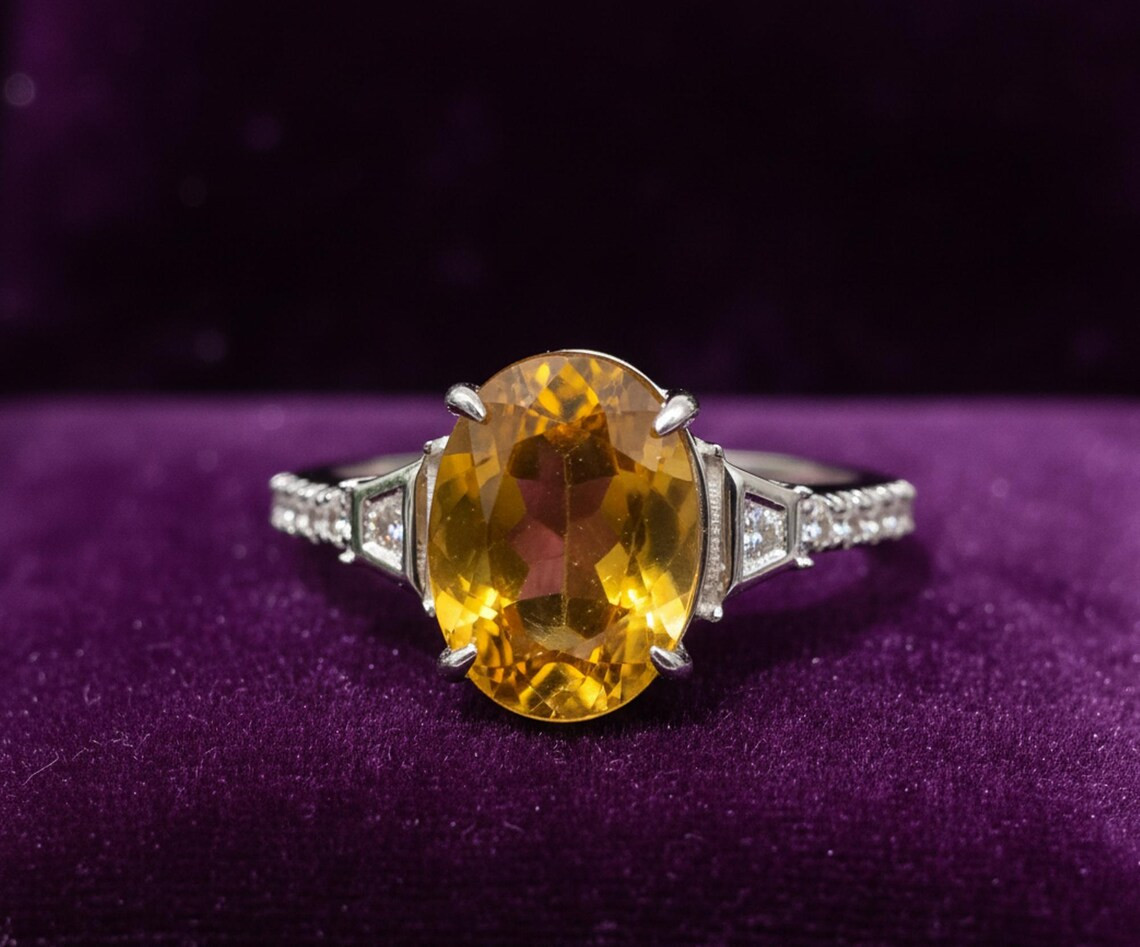 simulated Yellow Sapphire Ring, Brass Gold Alloy, Gemstone Ring, Birthday Gift