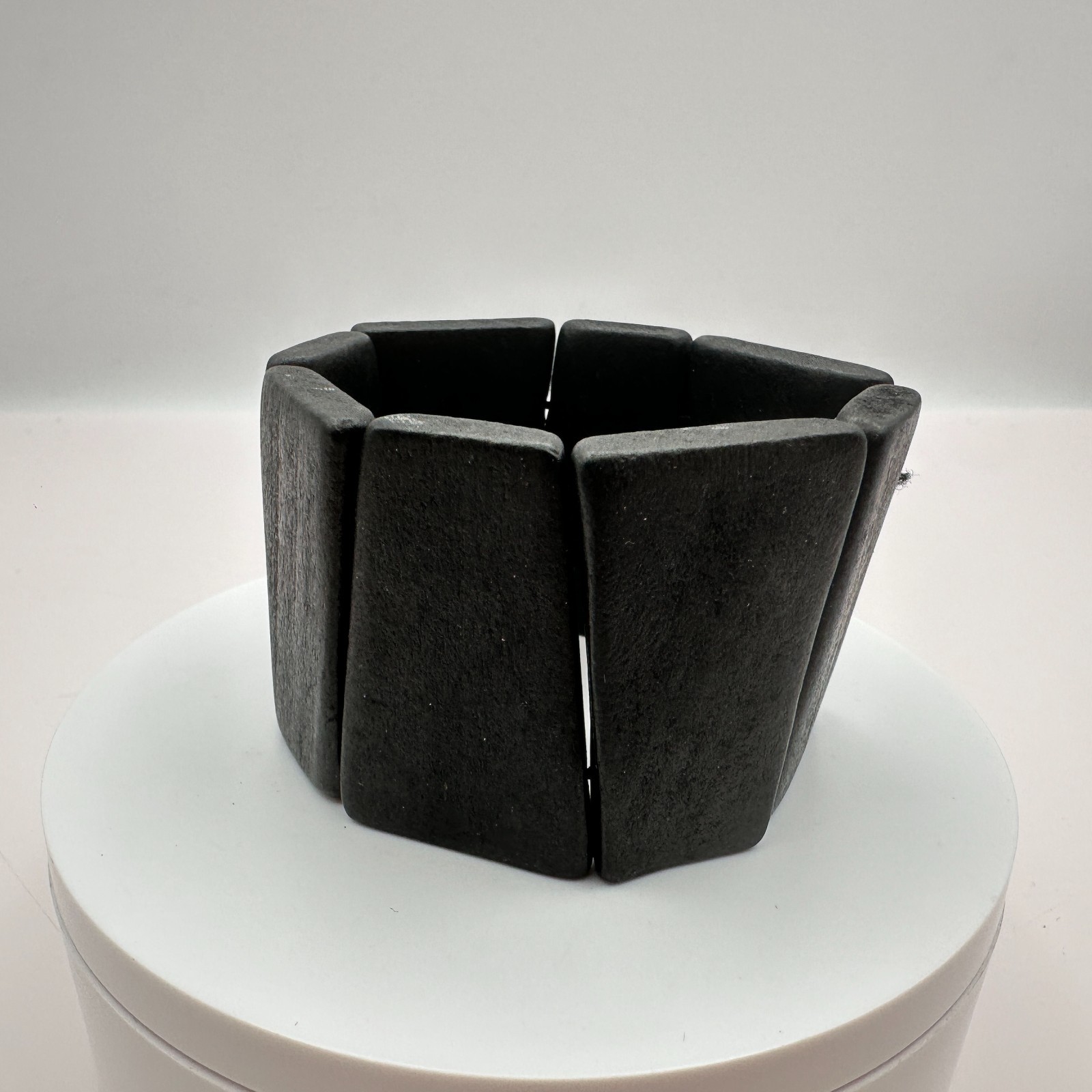 Vintage 90s Brutalist Bracelets Black Ceramic Sculptural Elastics Retro Jewelry