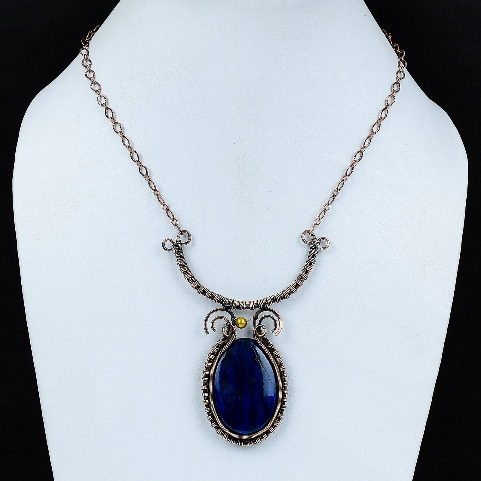Blue Fire Labradorite Copper Gift For Bestie Wire Wrapped Adjustable 18.0″