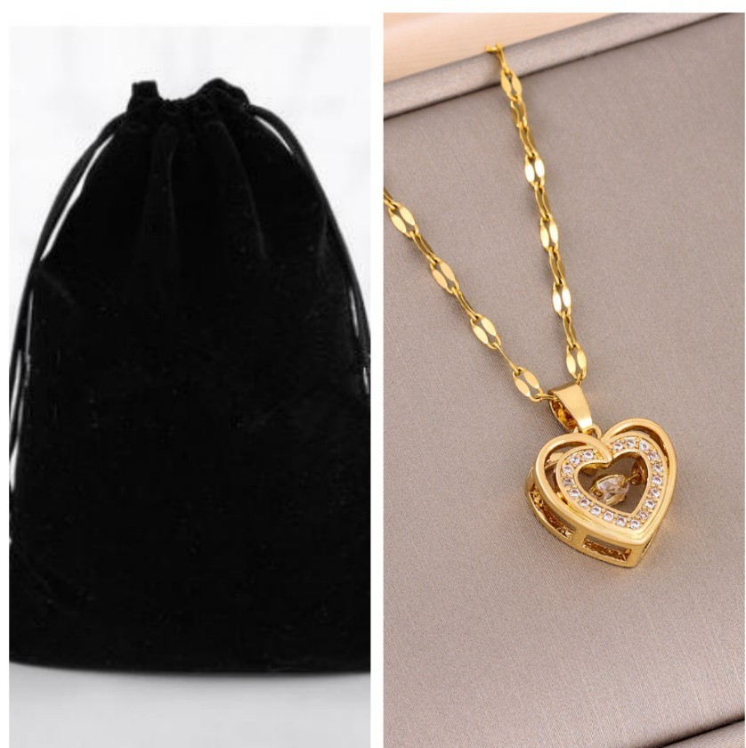 Double Layer Heart Necklace Rhinestone Titanium Steel Women Gift