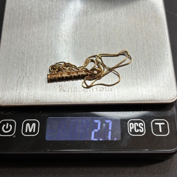 Vermeil Five Linear Drop Clear Stone Pendant 17″ Chain 925 2.7 grams
