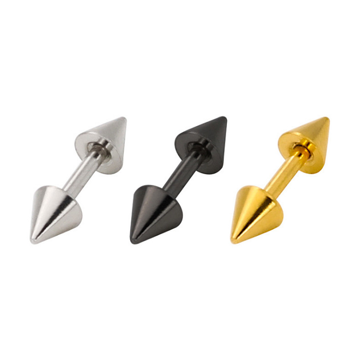 PAIR Prong Set Screw Back Stud Earrings Rivet Spike Cone Surgical Steel PE30