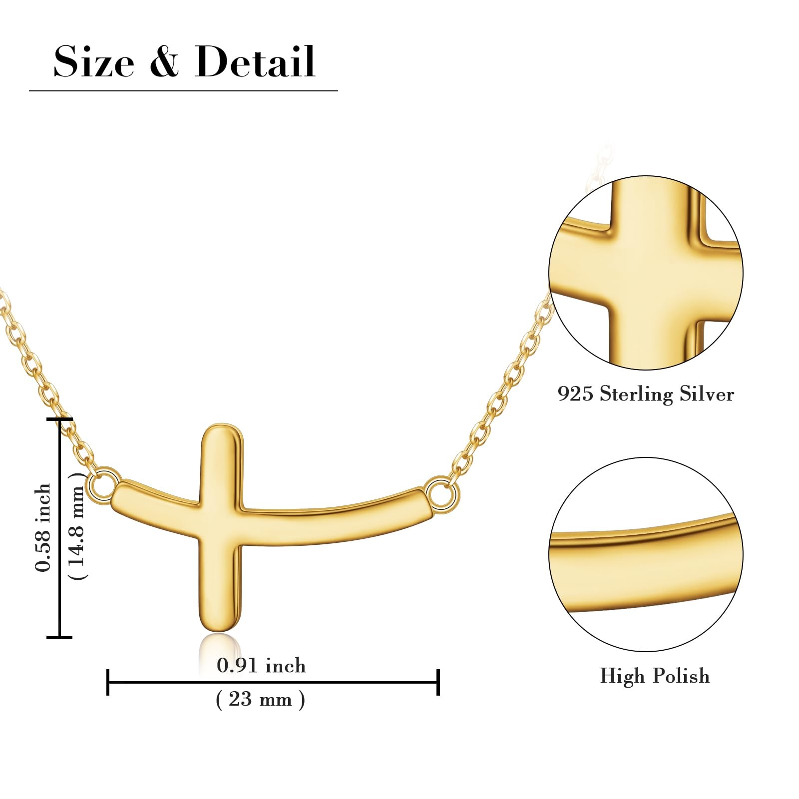 925 Sterling Silver Concise Sideways Cross Pendant Necklace Choker for Women …