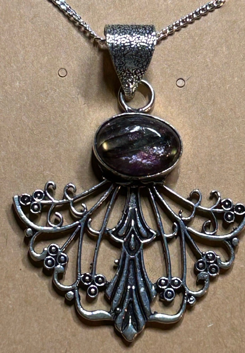 98951. Fluorite Handmade 925 Silver Pendant Necklace